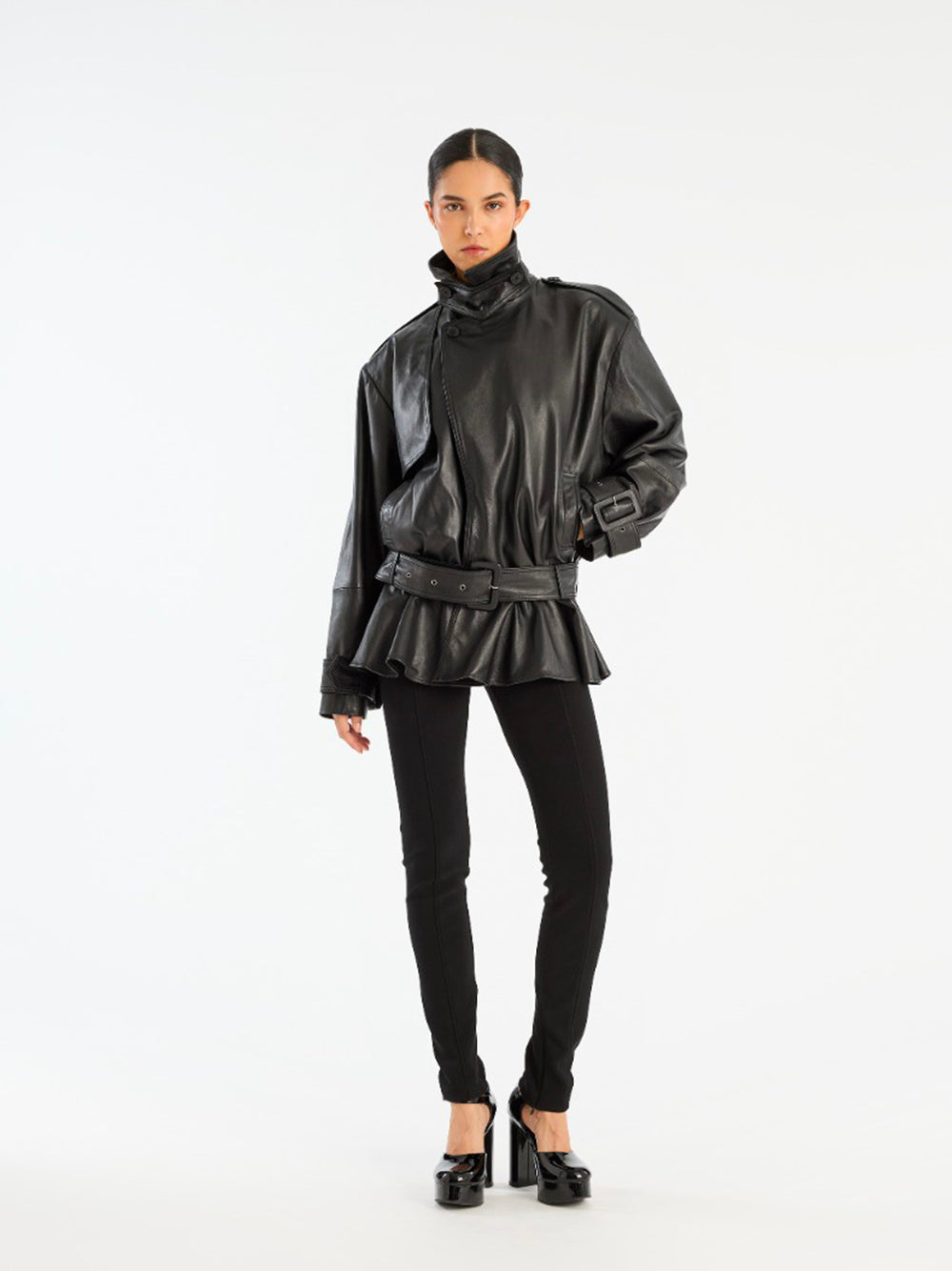 ROTATE-BIKER LEATHER JACKET-115134100 100 BLACK