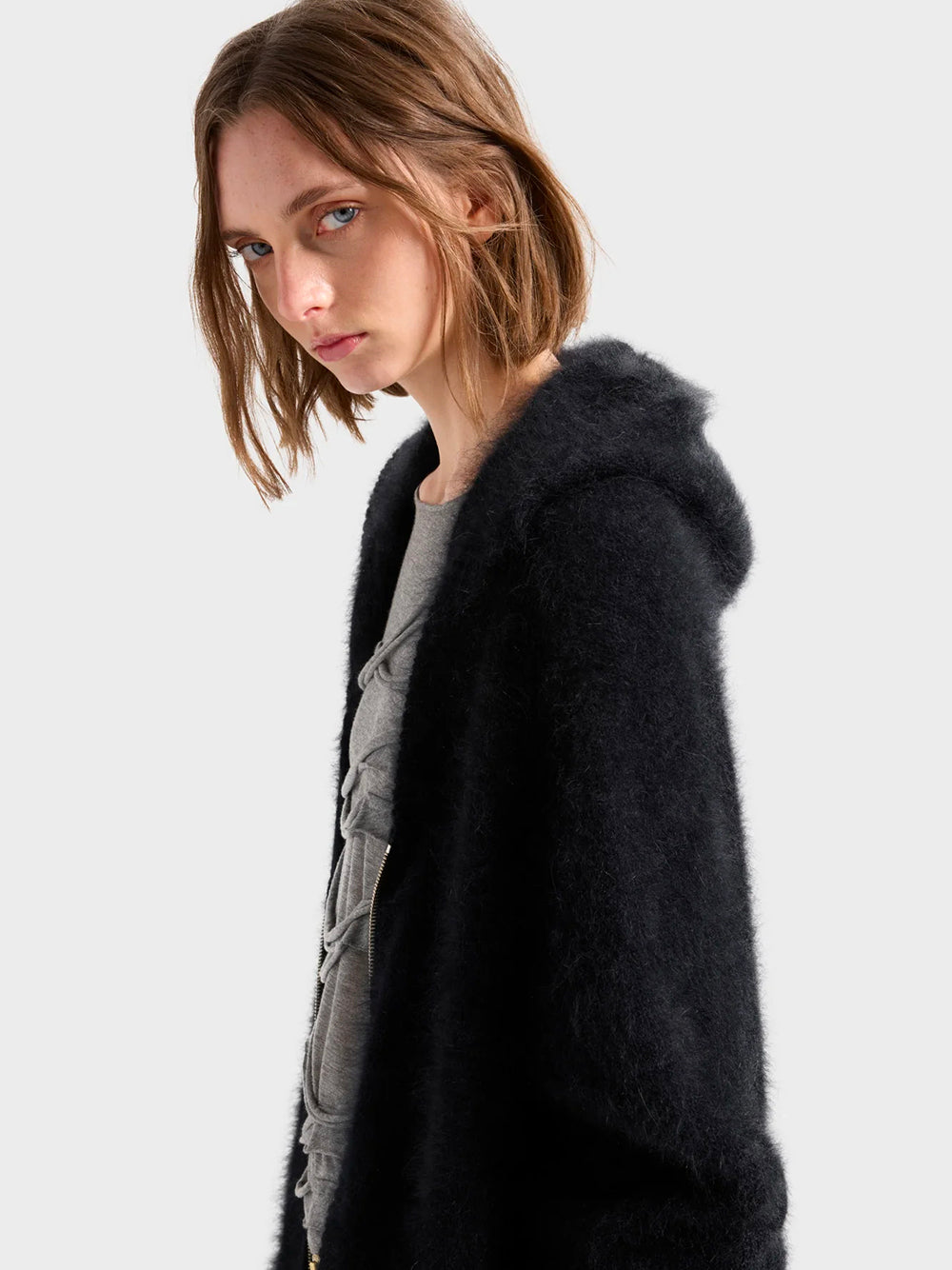 7 FOR ALL MANKIND-FUZZY ZIP HOODIE-7NFW0H75 U73XU SABLE