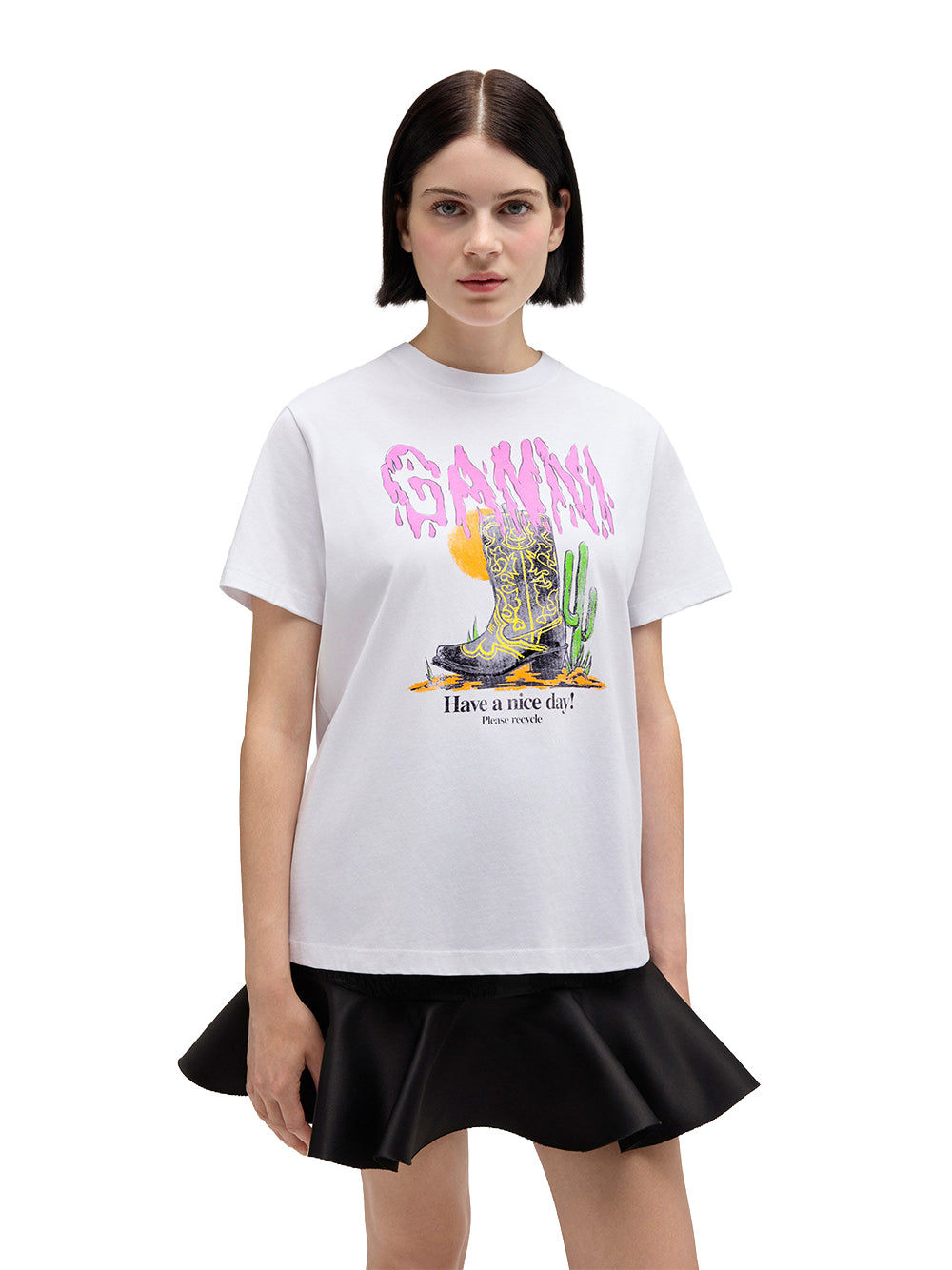 GANNI-BASIC COTTON JERSEY T-SHIRT BOOTS PRINT-A1050075 BRIGHT WHITE 151