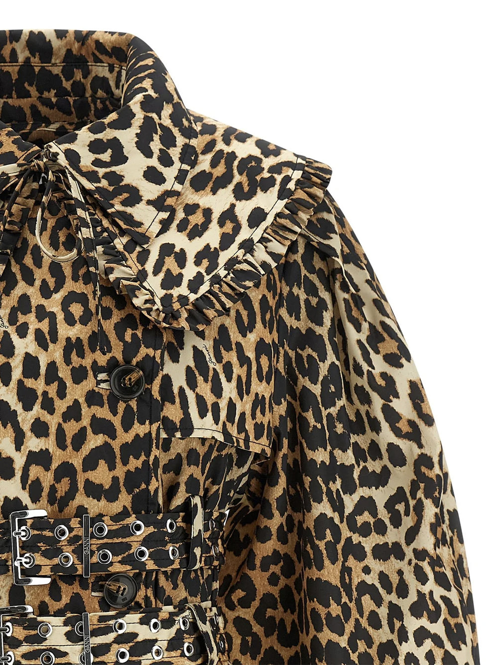 GANNI-PRINT DUCHESSE NYLON SHORT TRENCH-A1010074 ALMOND MILK 859