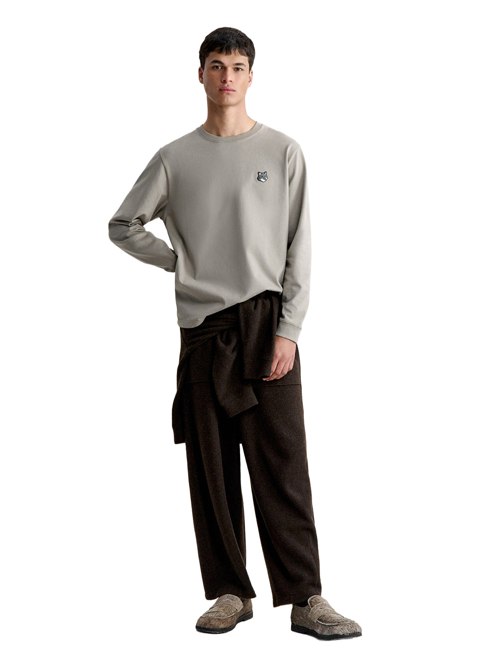 MAISON KITSUNÉ-FOX HEAD COMFORT LS TEE-PM00119KJ7025 0590 SOFT TAUPE