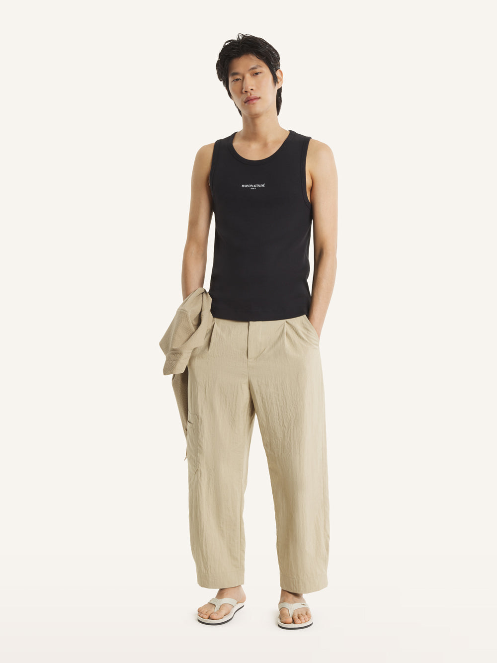 MAISON KITSUNÉ-PARIS RIBBED TANK TOP-QM00600KA0033 P199 BLACK