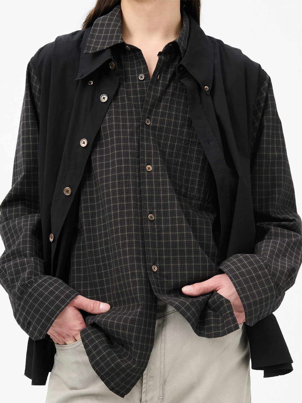 OUR LEGACY-DOUBLE BORROWED SHIRT-M4252DB BLACK FAUX LUMBERJACK CHEK