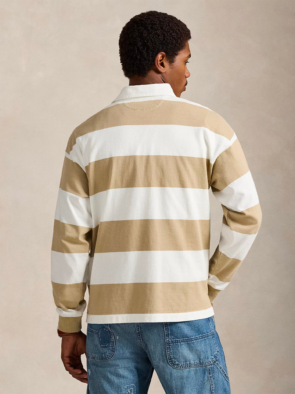 POLO RALPH LAUREN-BIG FIT STRIPED JERSEY RUGBY SHIRT-710965471500 TROPHY CREAM/CLASSIC KHAKI