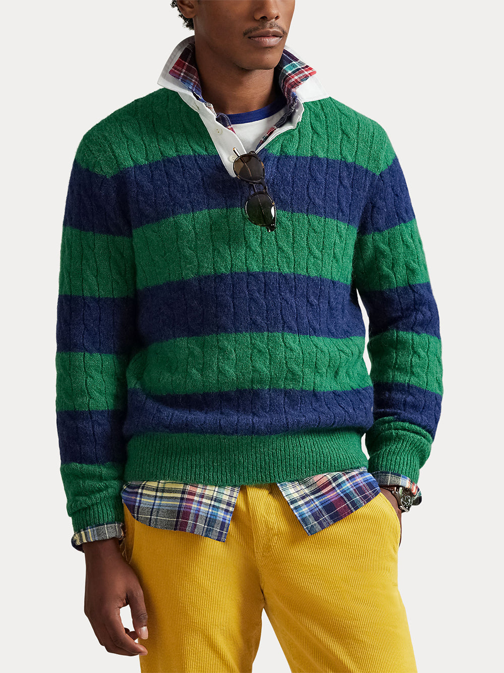 POLO RALPH LAUREN-LONG SLEEVE RUGBY PULLOVER-710979096001 GREEN NAVY COMBO