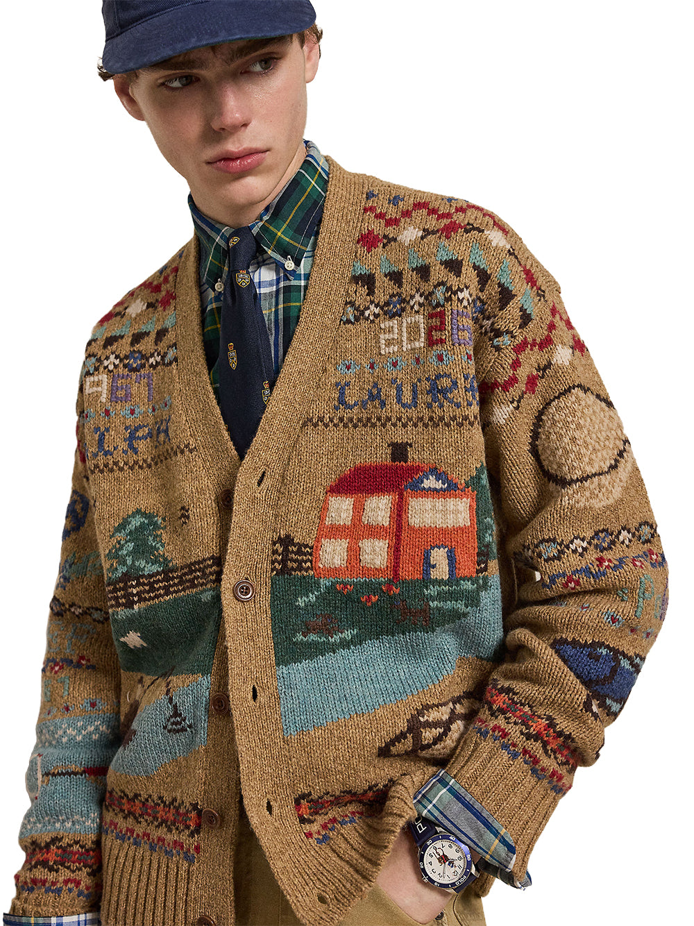 POLO RALPH LAUREN-RELAXED FIT SCENIC WOOL CARDIGAN-710B23902001 TAN MULTI