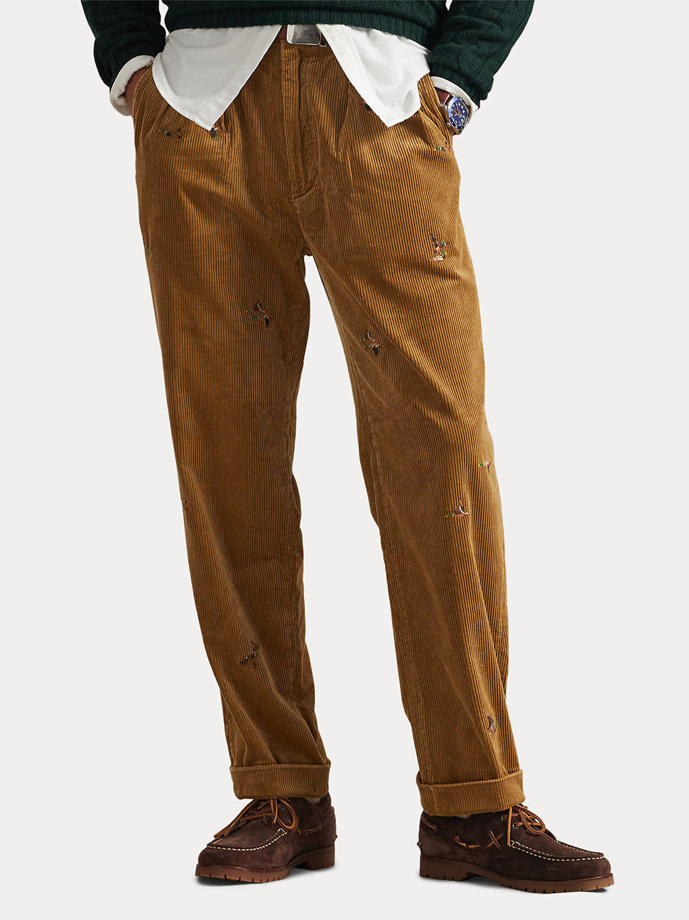 POLO RALPH LAUREN-WHITMAN RELAXED FIT EMBROIDERED PANT-710979447001 GOLDEN BROWN X W/ DUCK EMB