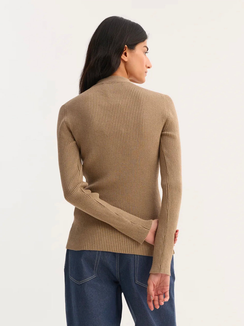ROHE-ELONGATED RIB CARDIGAN-41823302 241 TAUPE MELANGE