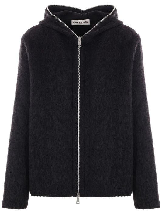 OUR LEGACY-FULL ZIP HOOD-M4243FBH BLACK HAIRY WOOL