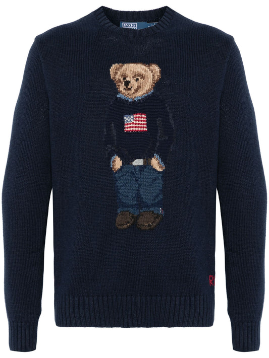 POLO RALPH LAUREN-POLO BEAR COTTON-LINEN SWEATER-710946137001 BEAR NAVY