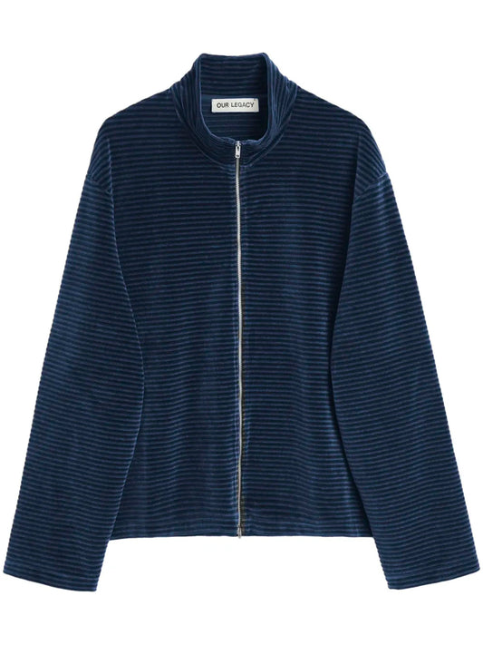 OUR LEGACY-SHRUNKEN FULLZIP POLO-M4243SPS PHANTOM STRIPE VELOUR