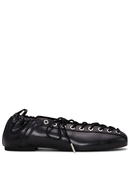 GANNI-EYELETS LACE UP BALLERINA CRINKLE OLEATEX-S2914 099 BLACK