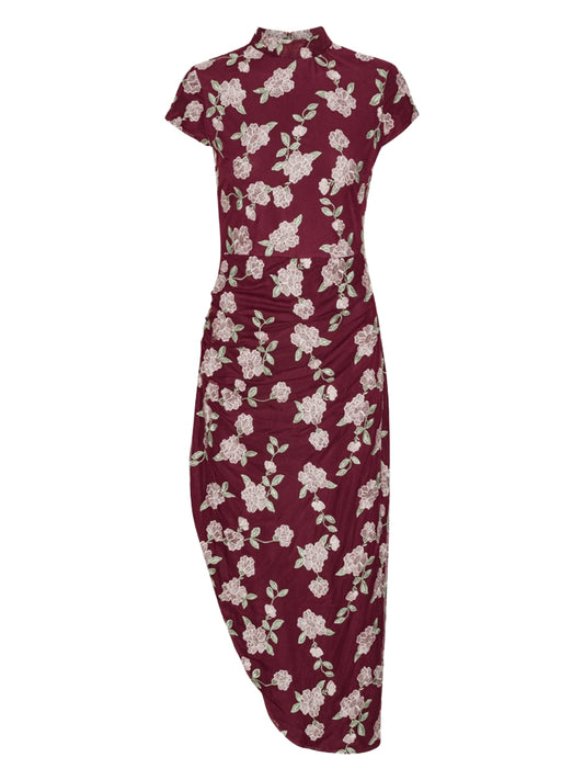 ROTATE-MESH ASYMMETRIC DRESS-1145112934 2934 ZINFANDEL COMBINATION