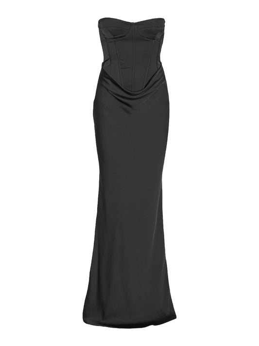 ROTATE-SATIN CORSET MAXI DRESS-114330100 100 BLACK