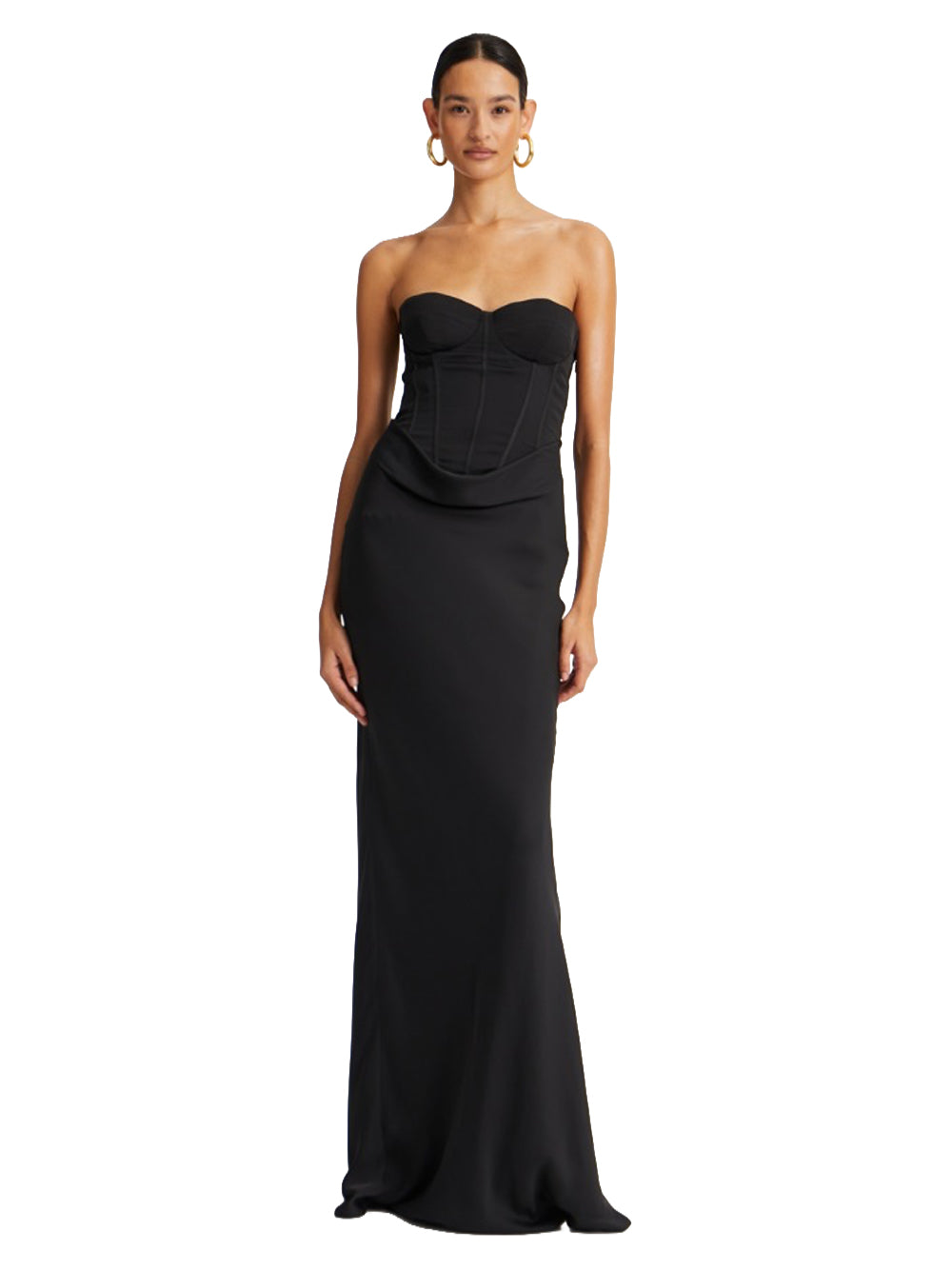 ROTATE-SATIN CORSET MAXI DRESS-114330100 100 BLACK