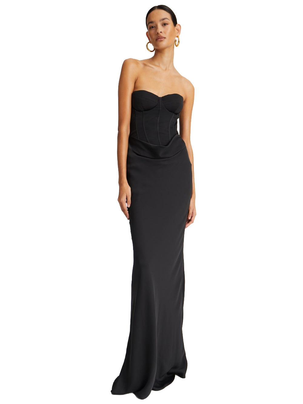 ROTATE-SATIN CORSET MAXI DRESS-114330100 100 BLACK