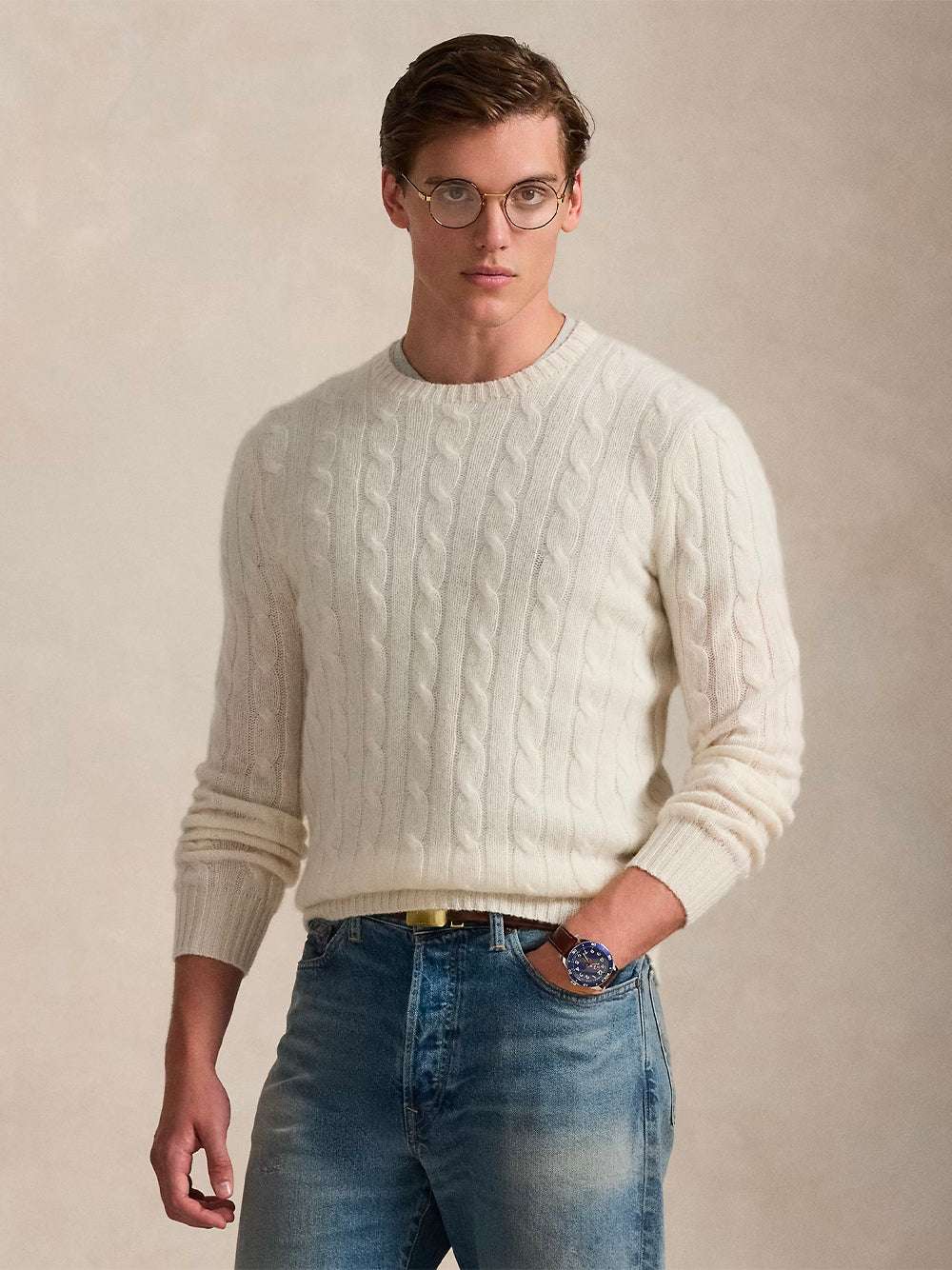 POLO RALPH LAUREN-THE ICONIC CABLE-KNIT CASHMERE SWEATER-710876728010 CREAM