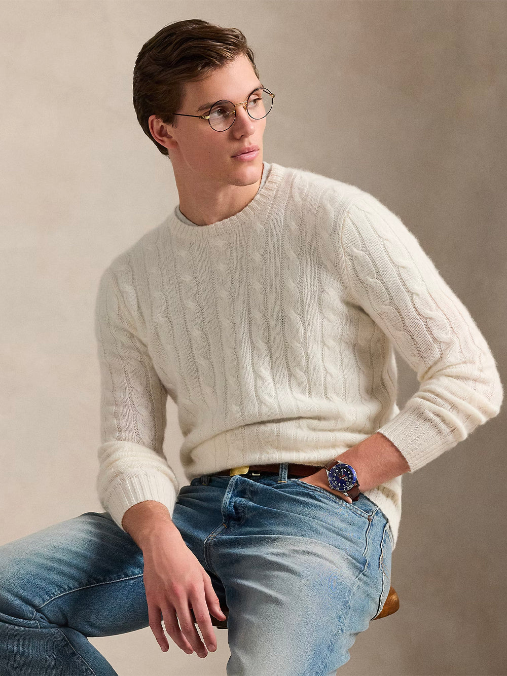 POLO RALPH LAUREN-THE ICONIC CABLE-KNIT CASHMERE SWEATER-710876728010 CREAM