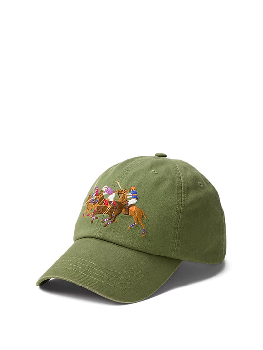 POLO RALPH LAUREN-TRIPLE-PONY TWILL BALL CAP-710A13272002 SUPPLY OLIVE