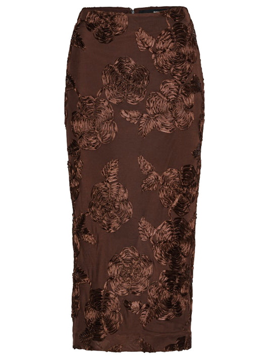 ROTATE-FLOWER MESH PENCIL SKIRT-1146292910 2910 CHICORY COFFEE