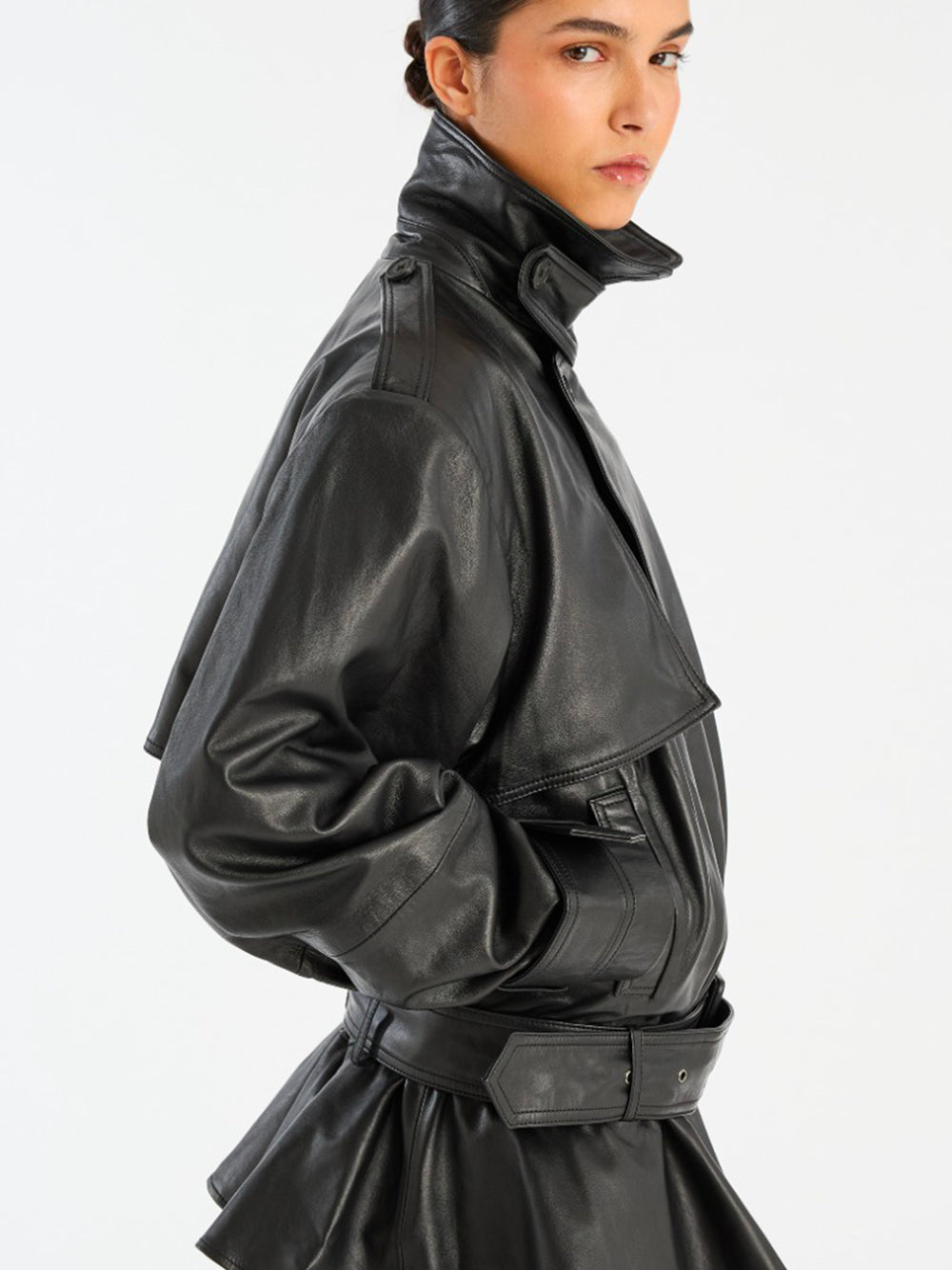 ROTATE-BIKER LEATHER JACKET-115134100 100 BLACK