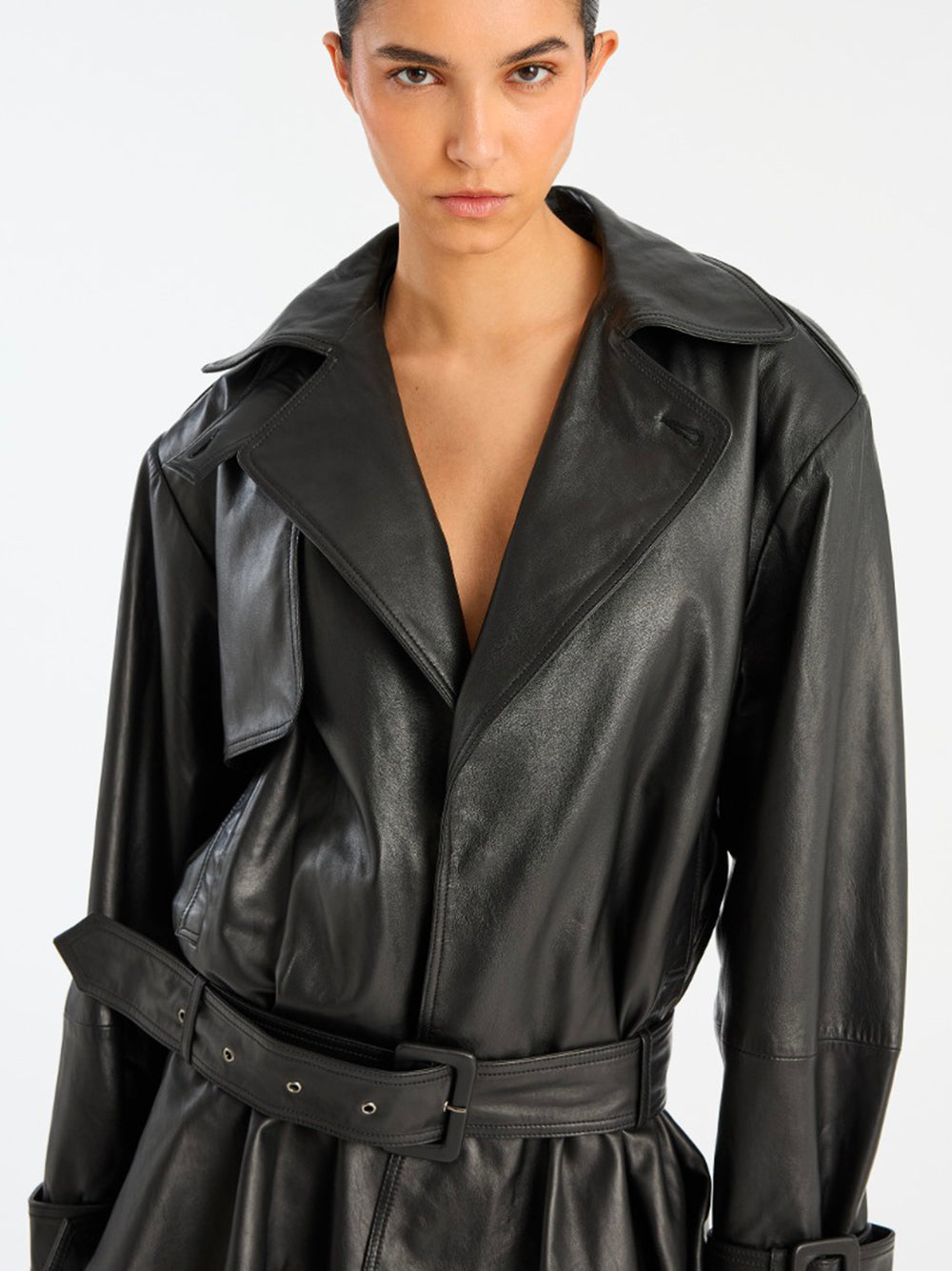 ROTATE-BIKER LEATHER JACKET-115134100 100 BLACK