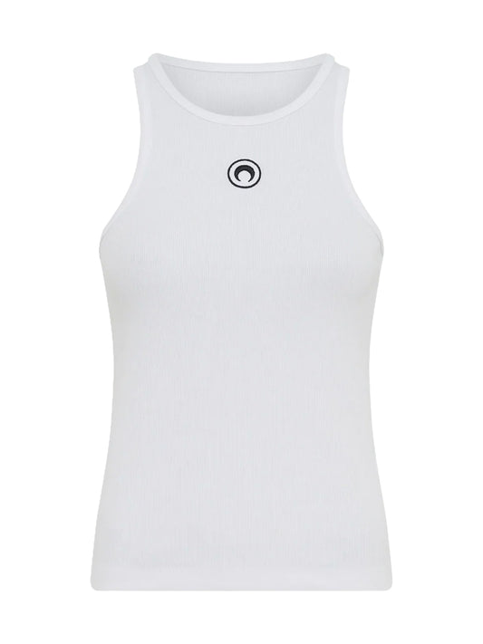 MARINE SERRE-MOON LOGO RIBBED JERSEY TANK TOP-WTT014ACJER0011 WH10 WHITE