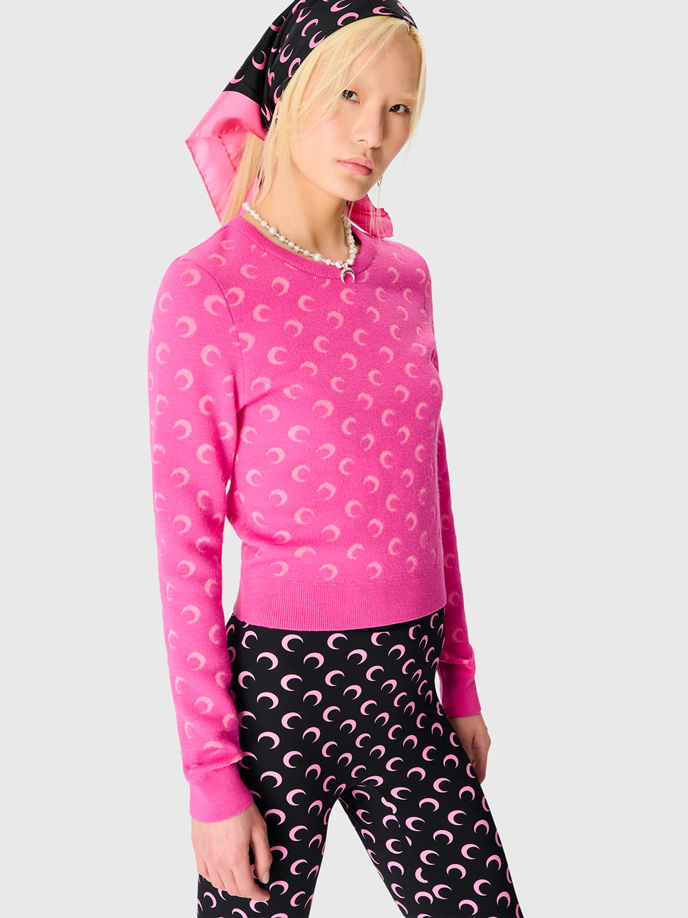 MARINE SERRE-MOON PRINTED JERSEY LEGGINGS-WPA111ACJER0001 BK90 BLACK/PINK