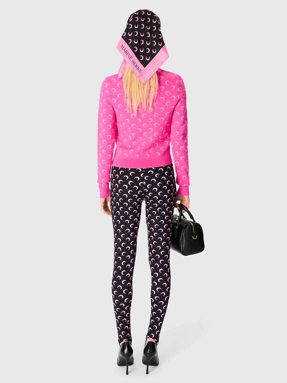 MARINE SERRE-MOON PRINTED JERSEY LEGGINGS-WPA111ACJER0001 BK90 BLACK/PINK