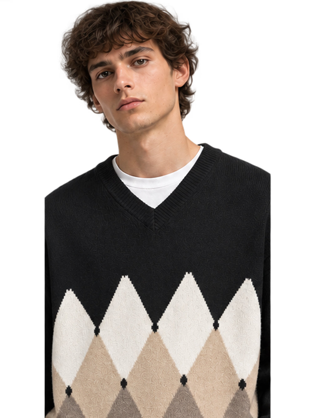 V NECK PULLOVER 100% WS CLASSIC DIAMOND