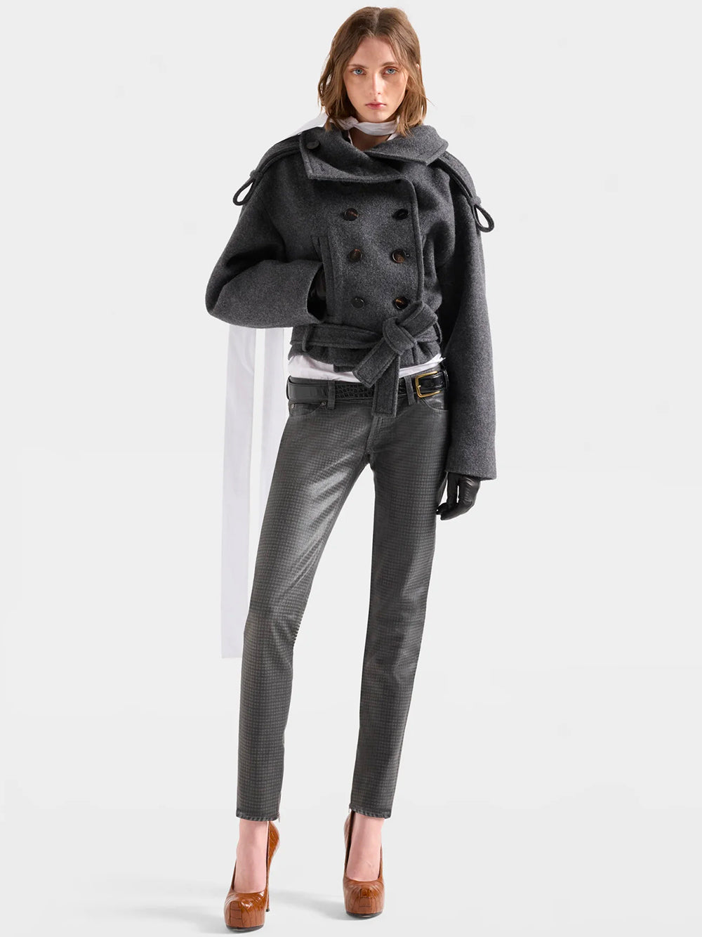7 FOR ALL MANKIND-DOUBLE BREASTED HIGH NECK SHORTCOAT-7NEE0H57 U73VW GUNMETAL