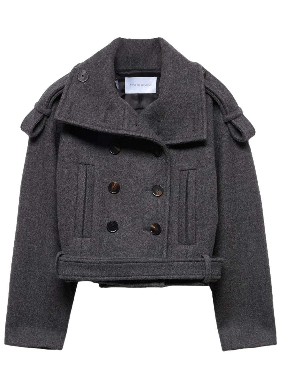 7 FOR ALL MANKIND-DOUBLE BREASTED HIGH NECK SHORTCOAT-7NEE0H57 U73VW GUNMETAL