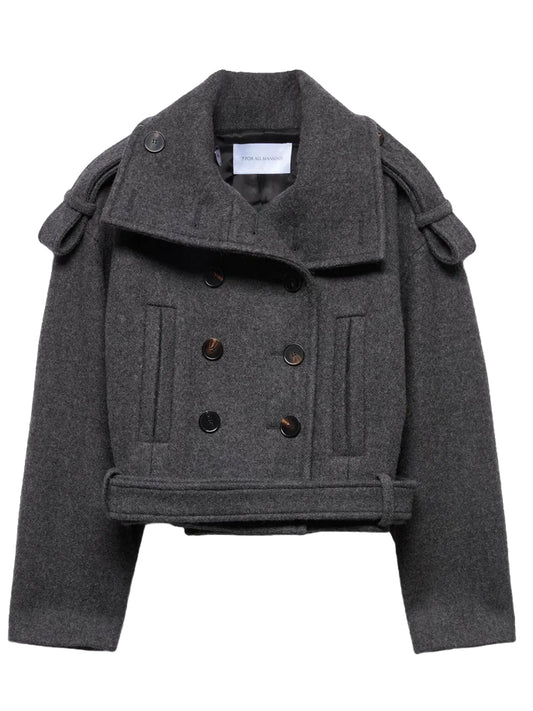 7 FOR ALL MANKIND-DOUBLE BREASTED HIGH NECK SHORTCOAT-7NEE0H57 U73VW GUNMETAL
