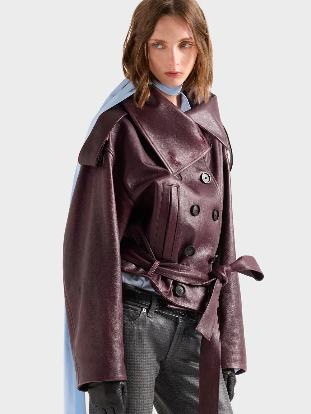 7 FOR ALL MANKIND-DOUBLE BREASTED HIGH NECK SHORTCOAT-7NEE0H69 U73W3 CHERRY