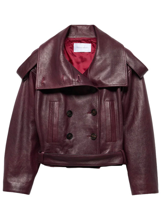 7 FOR ALL MANKIND-DOUBLE BREASTED HIGH NECK SHORTCOAT-7NEE0H69 U73W3 CHERRY