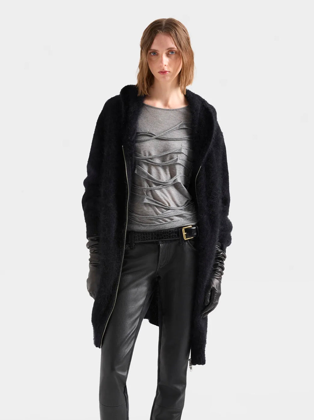 7 FOR ALL MANKIND-FUZZY ZIP HOODIE-7NFW0H75 U73XU SABLE