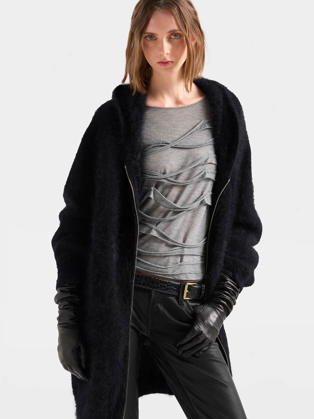 7 FOR ALL MANKIND-FUZZY ZIP HOODIE-7NFW0H75 U73XU SABLE