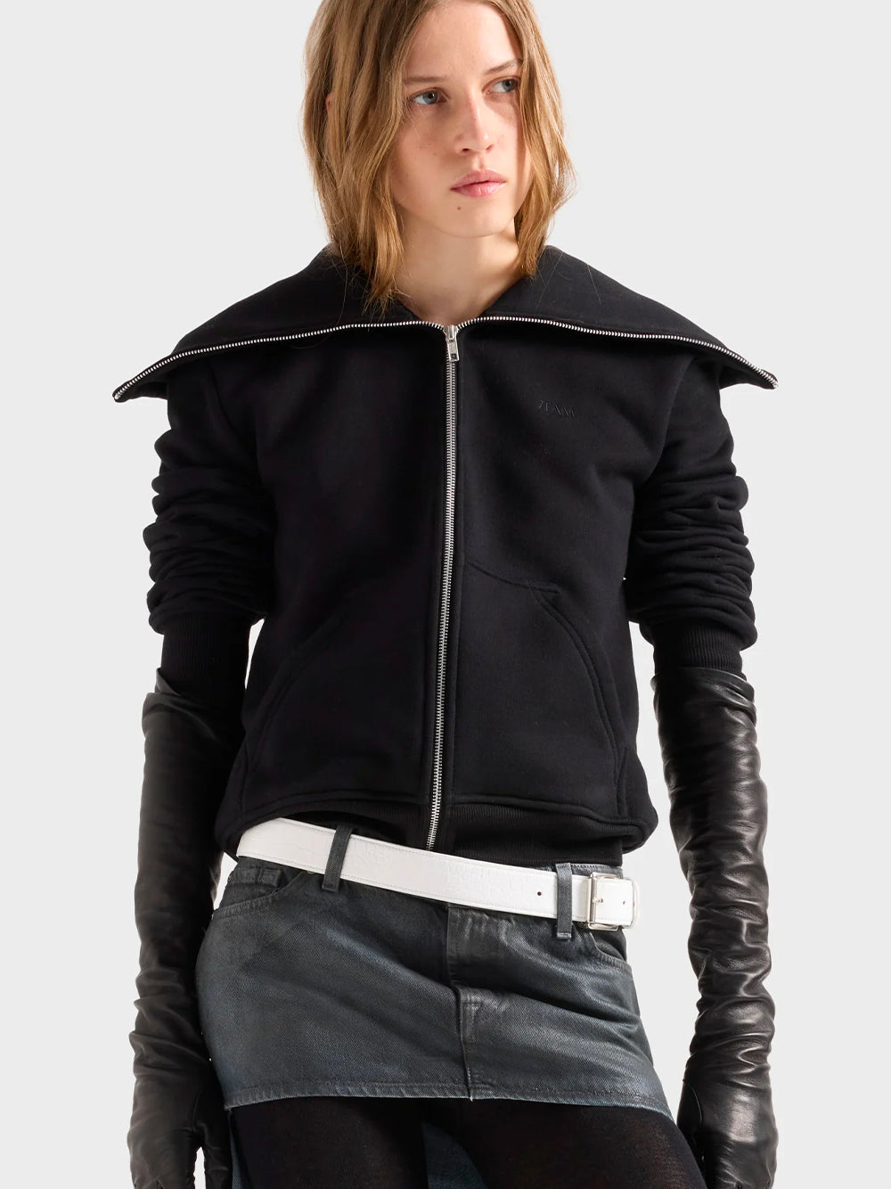 7 FOR ALL MANKIND-HIGH NECK ZIP HOODIE-7NHH0H87 U71HW BLACK