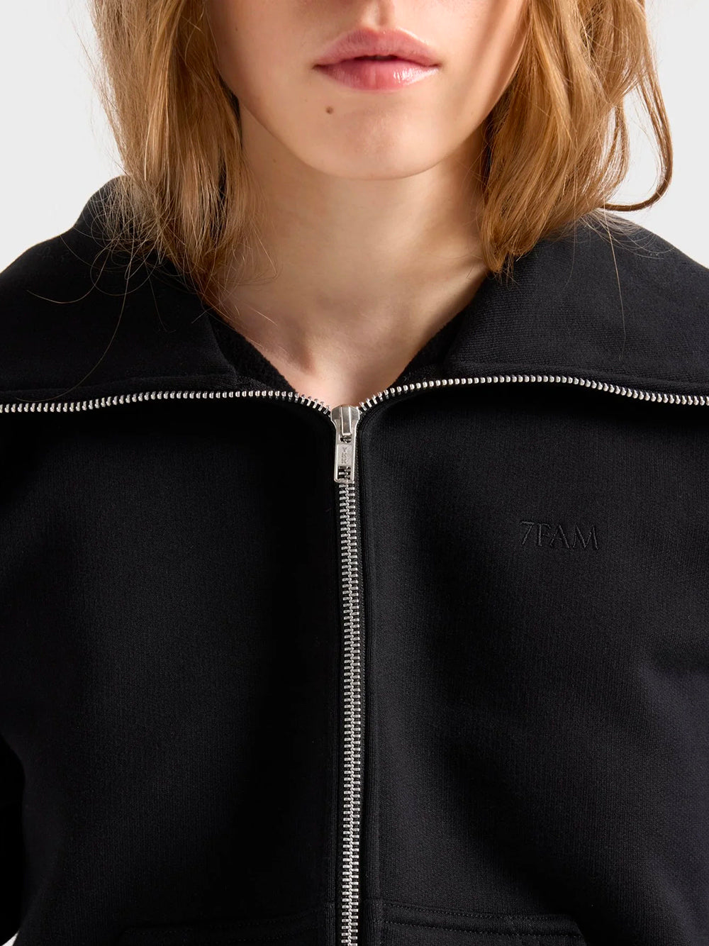 7 FOR ALL MANKIND-HIGH NECK ZIP HOODIE-7NHH0H87 U71HW BLACK