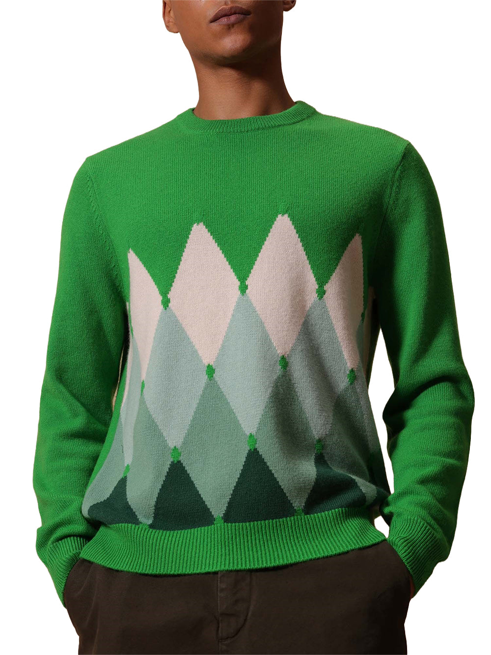 BALLANTYNE-R NECK PULLOVER 100% WS CLASSIC DIAMOND-B2P000 7K0A8 92533 BRIGHT GREE/VIRIDIS/ZEPHYR GRE