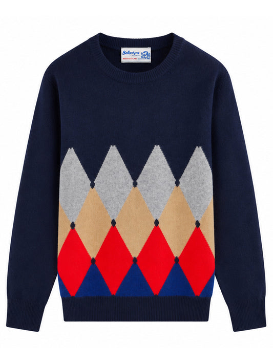 BALLANTYNE-R NECK PULLOVER 100% WS CLASSIC DIAMOND-B2P000 7K0A8 93562 NAVY BLUE/VELVET/RED/COFFEE MI