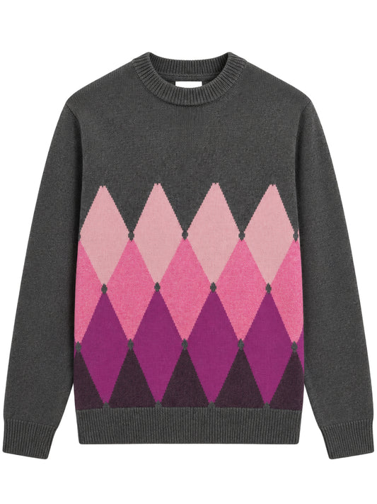 BALLANTYNE-R NECK PULLOVER 100% WS CLASSIC DIAMOND-B2P000 7K0A8 95033 DERBY GREY/ROYAL THISTLE/VIOLE