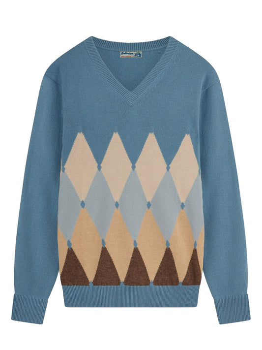BALLANTYNE-V NECK PULLOVER 100% WS CLASSIC DIAMOND-B2P001 7K0A8 93019 DUSK BLUE/TORTORA/AVANA/ICE WA