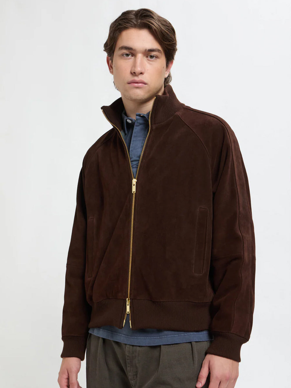 BARACUTA-RUGGED SUEDE TRACK JACKET-BRCPS1215 7010 BROWN CIGAR