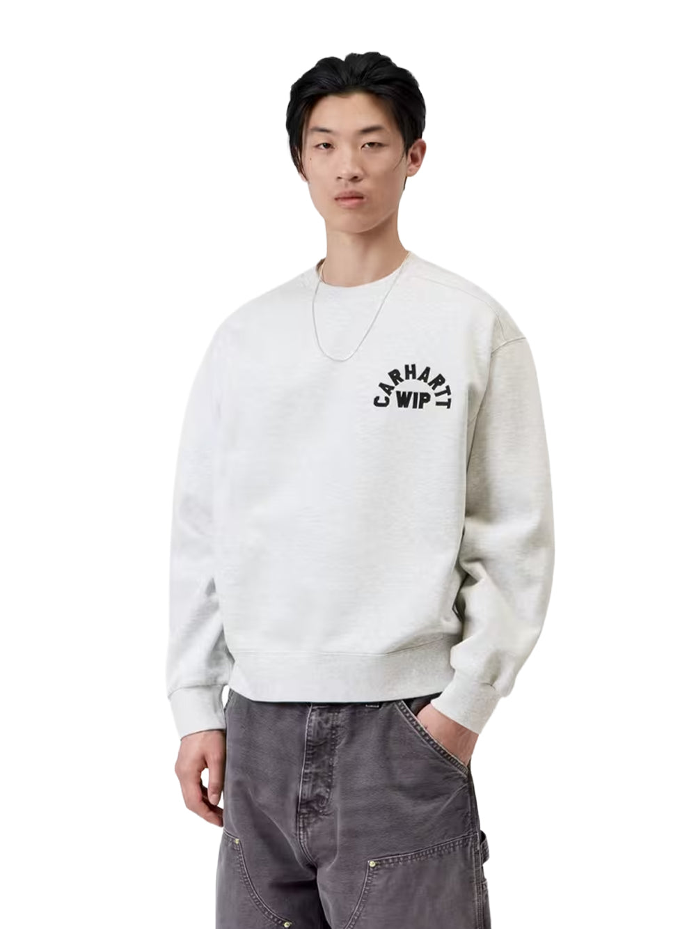 CARHARTT WIP-ARCH SCRIPT SWEAT-I037266 11T06 ASH HEATHER/DARK NAVY
