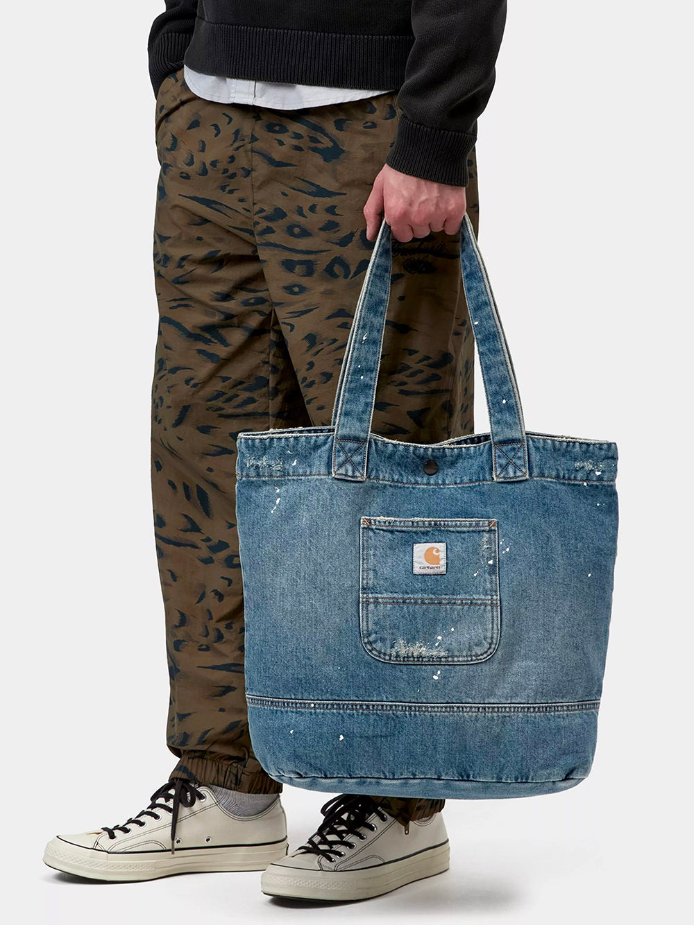 CARHARTT WIP-DENIM TOTE-I037032 01EJ BLUE DESTROY WASH SPLATTER