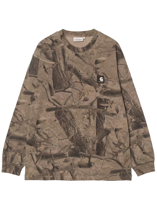 CARHARTT WIP-L/S FEATHER TREE T-SHIRT-I037173 3ZQGD CAMO FEATHER TREE, KHAKI/SHUNGITE