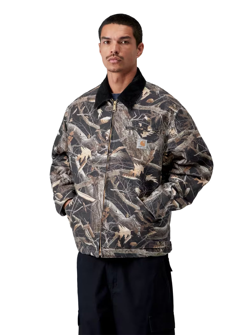 CARHARTT WIP-OG DETROIT JACKET-I035614 3X860 CAMO FEATHER TREE, BLACK/BLACK