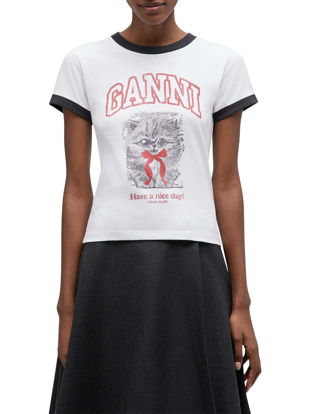 GANNI-BASIC COTTON JERSEY MARGOT KITTY PRINT-A1050030 BRIGHT WHITE 151