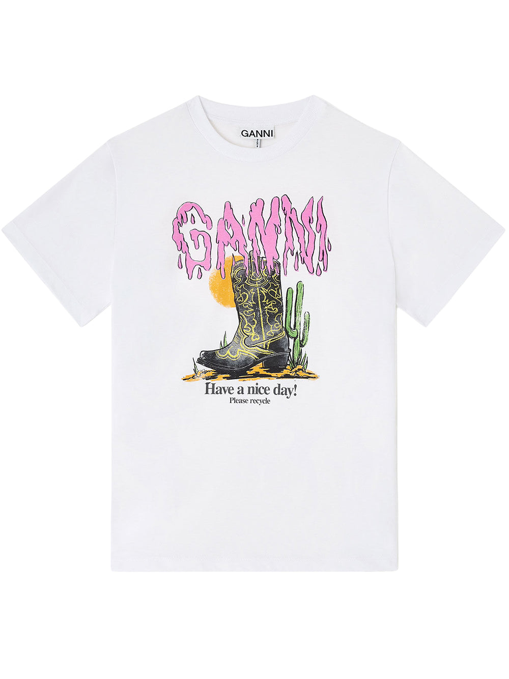 GANNI-BASIC COTTON JERSEY T-SHIRT BOOTS PRINT-A1050075 BRIGHT WHITE 151